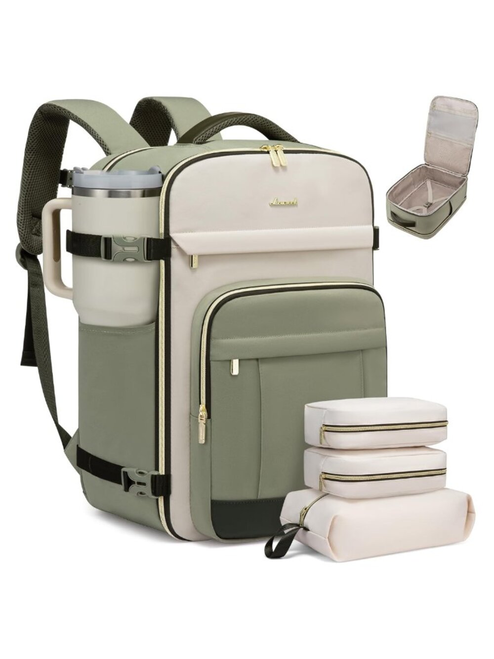 40L Travel Backpack 17.3" Laptop Carry On W 3 Packing Cubes